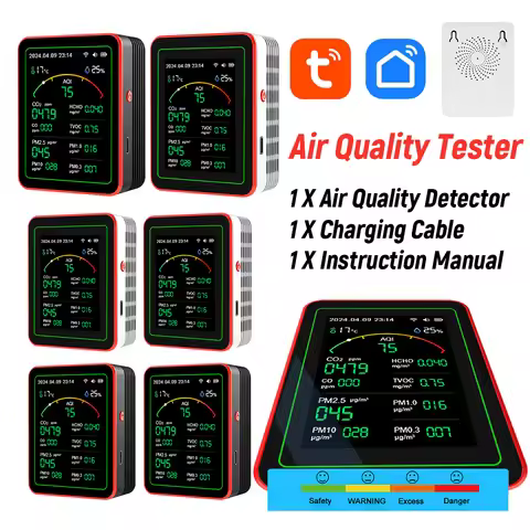 WiFi 15-in-1 Portable AQI PM0.3 PM1.0 PM2.5 PM10 Tester APP Control Household CO CO2 TVOC HCHO Teste