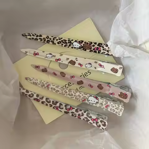 INS Hello Kitty Cat Animal Hair Clip Set Cute Leopard Print Hairclips Jewelry
