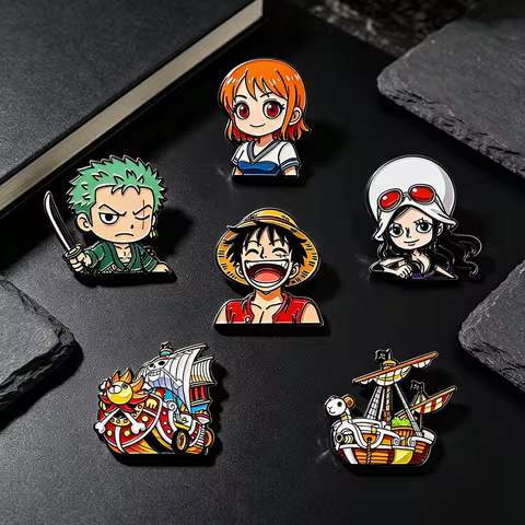 6pcs One Piece Anime Enamel Pin Set Luffy Zoro Thousand Sunny Going Merry Metal Badges Brooches Coll