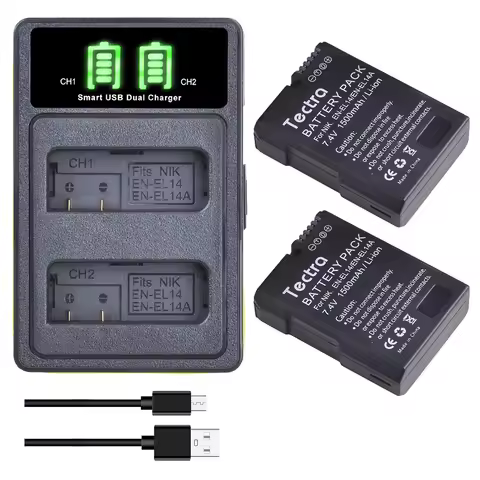 1500mAh EN-EL14 EN-EL14A Li-ion Battery/USB Dual Charger for Nikon D5600 D5100 D5200 D3100 D3200 D33