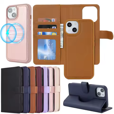 2 In 1 Detachable PU Magnetic Wallet Leather Case For iPhone 16 11 12 13 14 15 Pro Max Plus Magsafe 