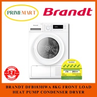 BRANDT DFB183HWA 8KG FRONT LOAD HEAT PUMP CONDENSER DRYER + 2 YEARS WARRANTY