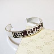 OLD GUCCI 古董 925 銀 酒紅皮革 手鐲