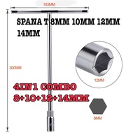 (4IN1)COMBO SPANA Handle T-Socket Wrench T-handle Spanar T Hex Nut Driver 8mm 10mm 12mm 14mm Automot
