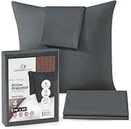 Circles Home, 100% Cotton Zippered Pillow Protector, Dark Grey, 26x26, 4 Pack