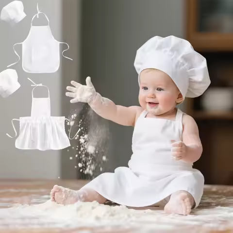 Baby Chef Apron Hat for Kids Costumes Chef Role PlayingBaby Cook Costume Newborn Photography Prop Ne