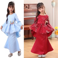 Baju Budak Perempuan New Muslim Prayer Clothes Set Kids Baju Kurung Muslim Girls Prayer Costume for Baby Girl Flower Long Sleeve Kids Terno Dress