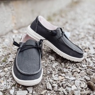 Women's Shoes Slip On Hey Dude Wendy Linen Iron Black Original