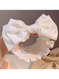 1個雙層蝴蝶結和蕾絲頭帶,薄款公主風寬髮帶,適用於女性洗臉或化妝時使用