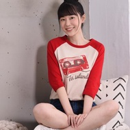 【西瓜紅拼色棒球Tee】細纖純棉七分袖。3色透氣親膚。復古音樂風