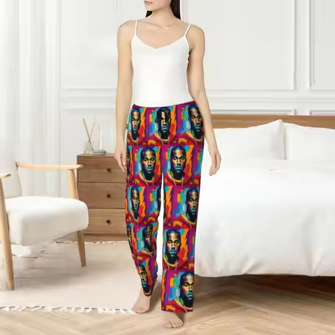 Custom Kanye West Pajama Pants Sleepwear Women's Elastic Waistband Cool Rapper Sleep Lounge Bottoms 