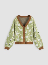 Cider Cider Duck Pattern Contrasting Cardigan เสื้อคาดิแกนแขนยาวผู้หญิง เสื้อกันหนาวแขนยาวผญ สไตล์เกาหลี