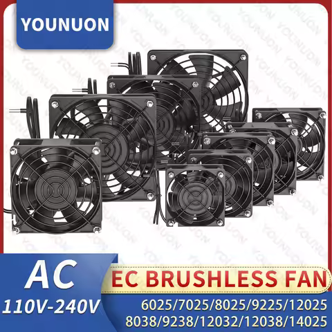 YOUNUON 60mm 80mm 90mm 120mm EC Brushless Fan AC 110V 115V 120V 220V 240V Axial Fan with Srews/Grill
