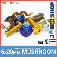 HENG BOLTS | 6PCS MUSHROOM 6X20MM | GOLD TITANIUM WHITE GOLD | ORIGINAL THAILAND | FOR YAMAHA SUZUKI HONDA KAWASAKI