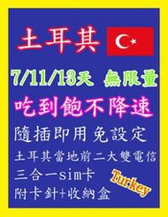 土耳其網卡 1.5GB~吃到飽不降速 3~30天 高速4G上網 隨插即用 伊斯坦堡 棉花堡 安塔利亞 卡帕多奇亞