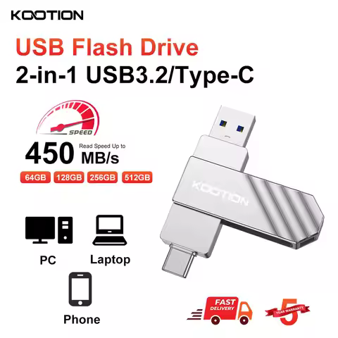 KOOTION U600 Portable USB C Flash Drive 512GB 256GB Dual USB Drive Swivel Type C Flash Drive Up to 4