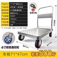 【TikTok】#Thickened Fold Steel Plate Platform Trolley Household Mute Trolley Hand Push Four-Wheel Trolley Luggage Trolley