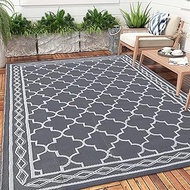 IMINROME Waterproof Outdoor Rug 9x12 Reversible Mats Geometric Rug Plastic Straw Outdoor Patio Rug f