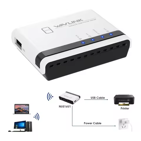 USB 2.0 LRP Print Server Share a LAN Ethernet Networking Printers Power Adapter USB HUB 100Mbps Netw