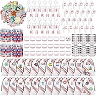 Aoriher 194 Pcs Baseball Party Favors Sport Non Woven Drawstring Bag Set Sport Silicone Bracelet Pull Back Car Keychain Whistle Stickers for Girls Boys Birthday Gifts Sport Themed Party Supplies