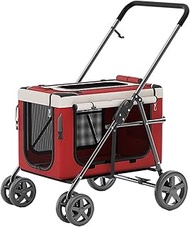 2 in 1 Pet Stroller Portable Removable Carrier for Large Multiple Dogs Cats Foldable Strolling Cart 