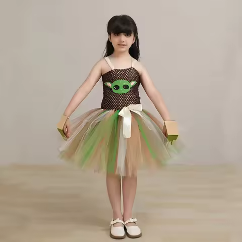 Cosplay Yoda Baby Grogu Cos Mandalorian Fluffy Skirt Children's Performance Dress Halloween Party Gi