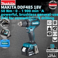 Makita DDF485 18V 50 Nm Brushless General-Use Drill - Powerful, 0-1900 min⁻¹ Screwdriver and Drilling Tool, Dual Battery, Single Charger