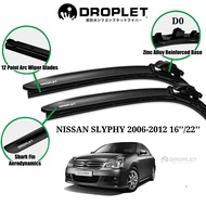 NISSAN SLYPHY 2006-2012 Car Wiper Blades 16'’/22'’D0Front Set Droplet@BilahPengelapSilikon D0 16''/2