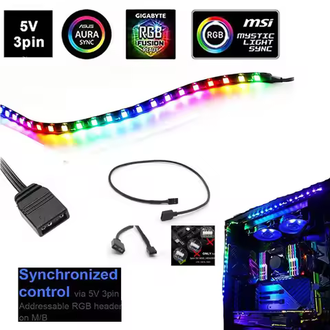 Addressable PC Digital LED Strips Kit Rainbow PC Case for 5V 3pin ARGB Header Asus Aura Sync Gigabyt