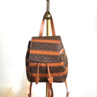 【日本直送名牌中古包】CELINE સેલિન 馬車 LOGO 壓紋後背包 棕色 PVC 皮革 復古 vintage [fznbah]