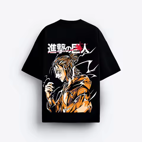 Anime Attacking Giants Eren Yeager T-Shirt 2026 Summer New Men‘s Women's Fashion Retro Cotton Oversi