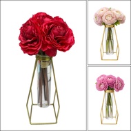 25cm Artificial Flower Peony Bush in Glass Vase AAA411