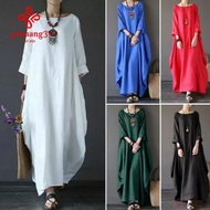Baju Raya 2024 Ethnic Style Cotton and Linen Dress Women Oversized Dress Muslimah Women's Clothing L