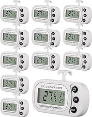 12 Pack Digital Fridge Thermometer Waterproof Freezer Room Thermometer Max/ Min Record Function with Large LCD Screen Refrigerator Thermometer with Hook and Magnetic Back for Kitchen Home (White)