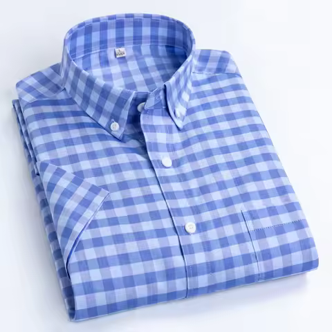 MACROSEA Men's Casual Shirts Leisure Design Plaid High Quality Men's Social Shirts 100% Cotton Short
