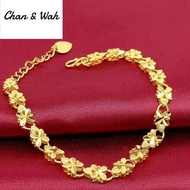 Chan Wah Malaysia Jewellery Rantai Tangan Emas 916 Original Four Leaf Clover Bracelet Gelang Tangan 