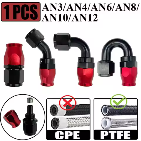 AN4 AN6 AN8 AN10 AN12 For Swivel PTFE Oil Fuel Line Hose End Fitting Straight 0°/45°/90°/180° Reusab