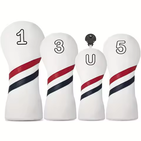 Red & Black Diagonal Stripe Golf Club Head Cover - White/Red Color Universal Fit for 1W 3W 5W UT Woo