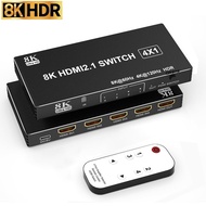 8K 60Hz HDMI 2.1 4x1 Switch 4K@120Hz HDMI Switcher Audio Video Converter 4 in 1 Out Display with IR 