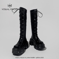 รองเท้าบูทมอเตอร์ไซค์ข้อสั้นทรงหนาสำหรับผู้หญิง Visual Focus ทรงสปอร์ตสีแดง สายรัดหัวเข็มขัดแบบซิป ส