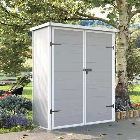 38 Cu.ft Vertical Storage Shed, 4.3 ft x 5.6 ft Resin Outdoor Shed Waterproof Plastic Storage Cabine