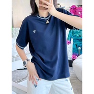 Prada/Prada 22ss Embroidered Small logo Beaded Cotton Short-Sleeved T-Shirt