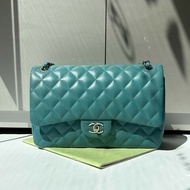 Chanel 銀鍊湖水藍羊皮CF Jumbo 30