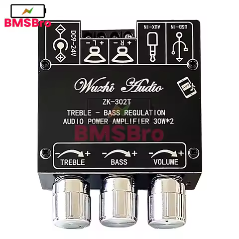 30W*2 ZK-302T Bluetooth-compatible 5.0 Amplifier Board 2.0 Channel Treble Bass Stereo Audio AMP AUX 