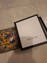 Gucci 虎頭 GG Supreme 銀包 齊盒