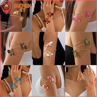 SUCHENMY Bohemian Floral Bracelet Enamel Arm Cuff Flower Open Cuff Arm Jewelry