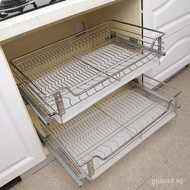 304Pull-out Basket Stainless Steel Solid Damping Buffer Cabinet Drawer Basket Drawer Bowl Rack Two-Tier Bowl and Dish Kitchen Bowl Pull-out Basket