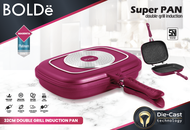 BOLDe Super PAN 32 cm Double Grill Induction - Tahan Panas Anti Lengket Warna Magenta