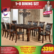 CT3864 CC3388 1+8 Seater Imported Romania Marble Dining Set Kayu / Dining Table / Dining Chair / Mej