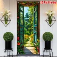 1pc, 2d flat printing Banner Decoration 70.9x 35.4in party banner Summer Garden View 100% Polyester,